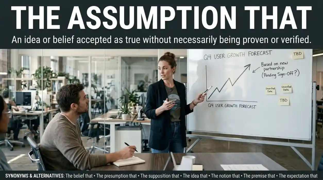 Synonym for the fact that introduces an idea accepted as true without necessarily being proven