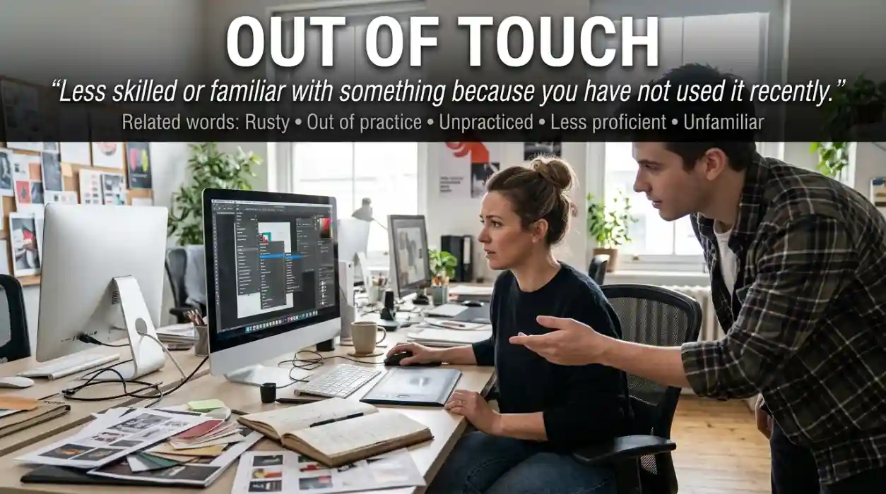 Less skilled or familiar with something because you have not used it recently.