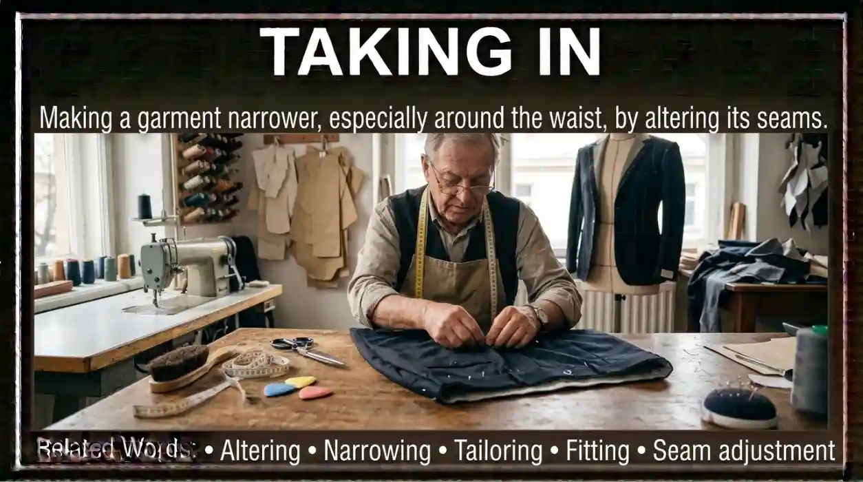 Making a garment narrower around the waist by altering its seams.