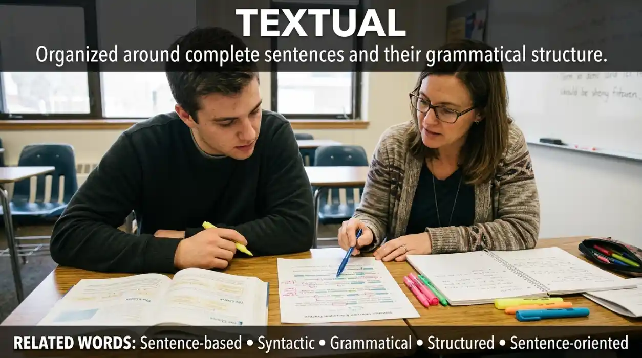 Organized around complete sentences or their structure.
