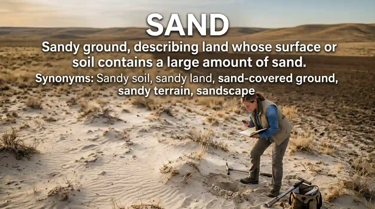 Sandy ground describes land whose surface or soil contains a large amount of sand.