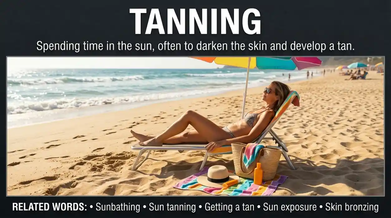 Spending time in the sun, often with the aim of getting a tan.