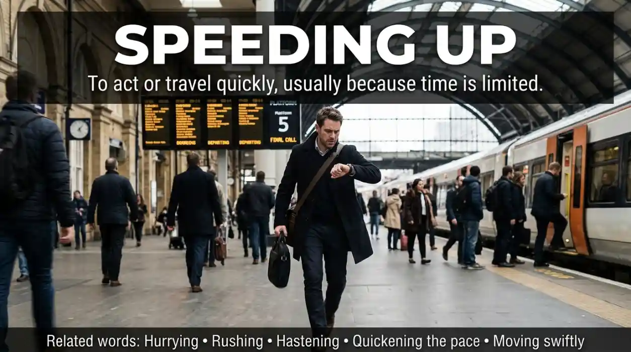 To act or travel quickly, usually because there is limited time.