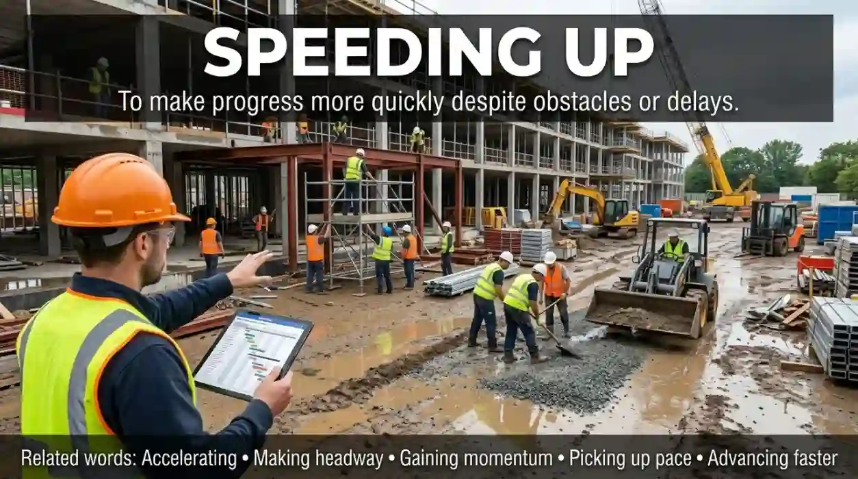 To continue making progress despite obstacles or delays.