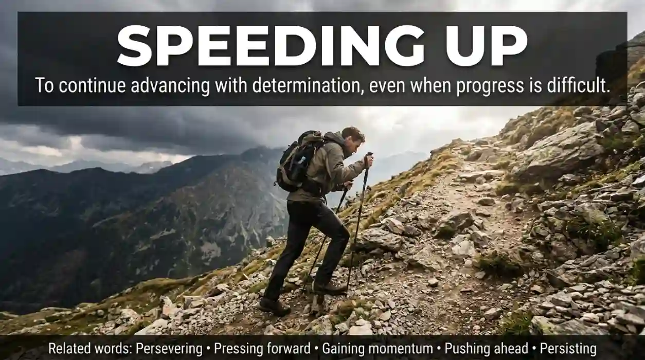 To continue or advance with determination, even when progress is difficult.