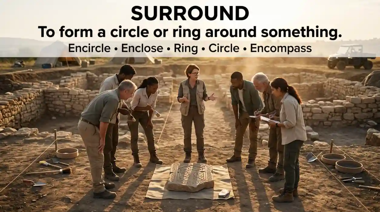 To form a circle or ring around something.