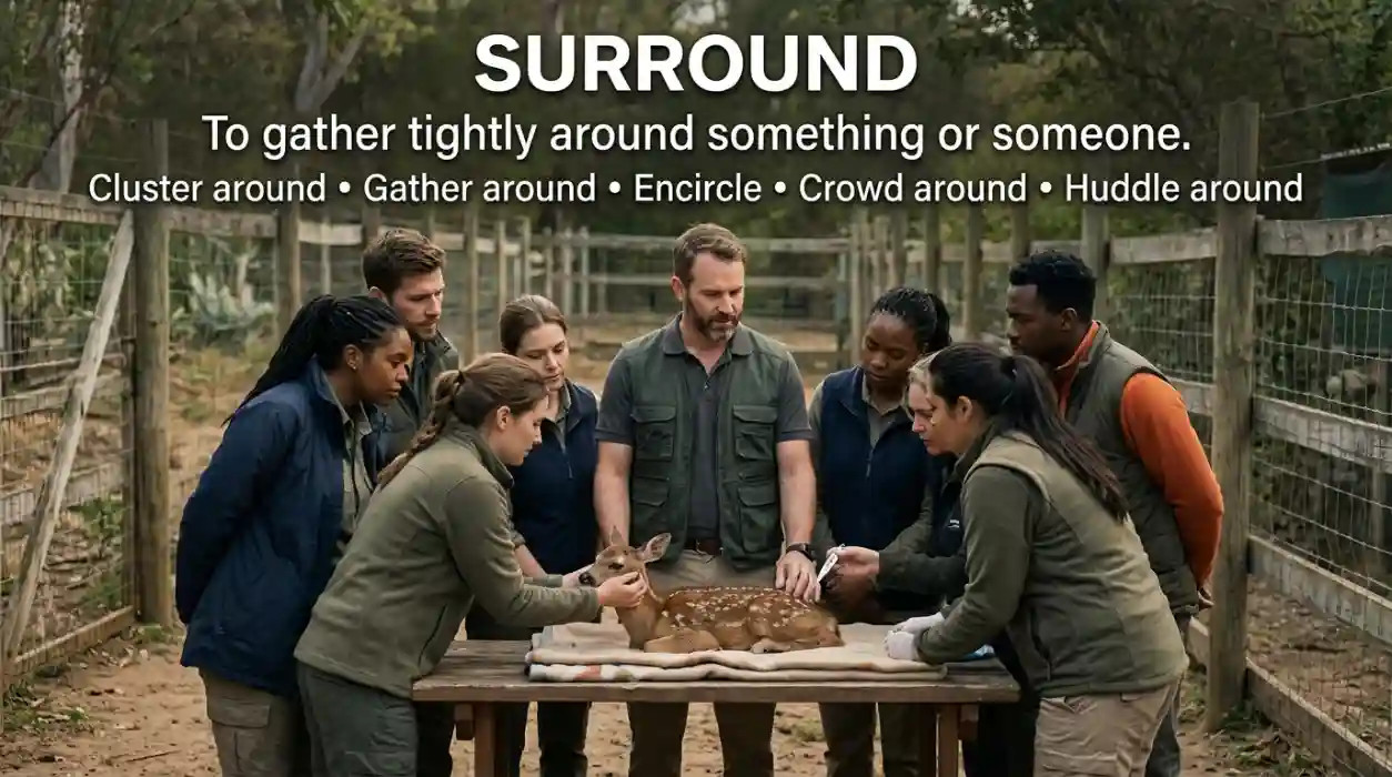 To gather tightly around something or someone.