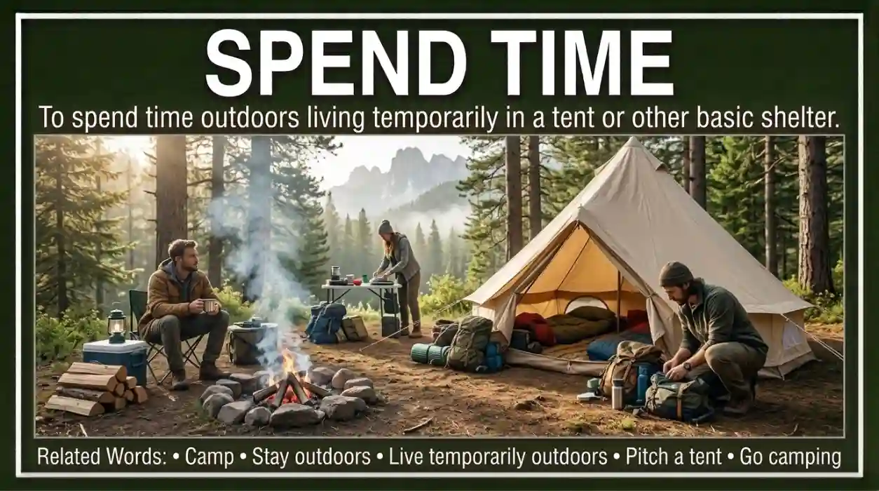To spend time outdoors living temporarily in a tent or other basic shelter.