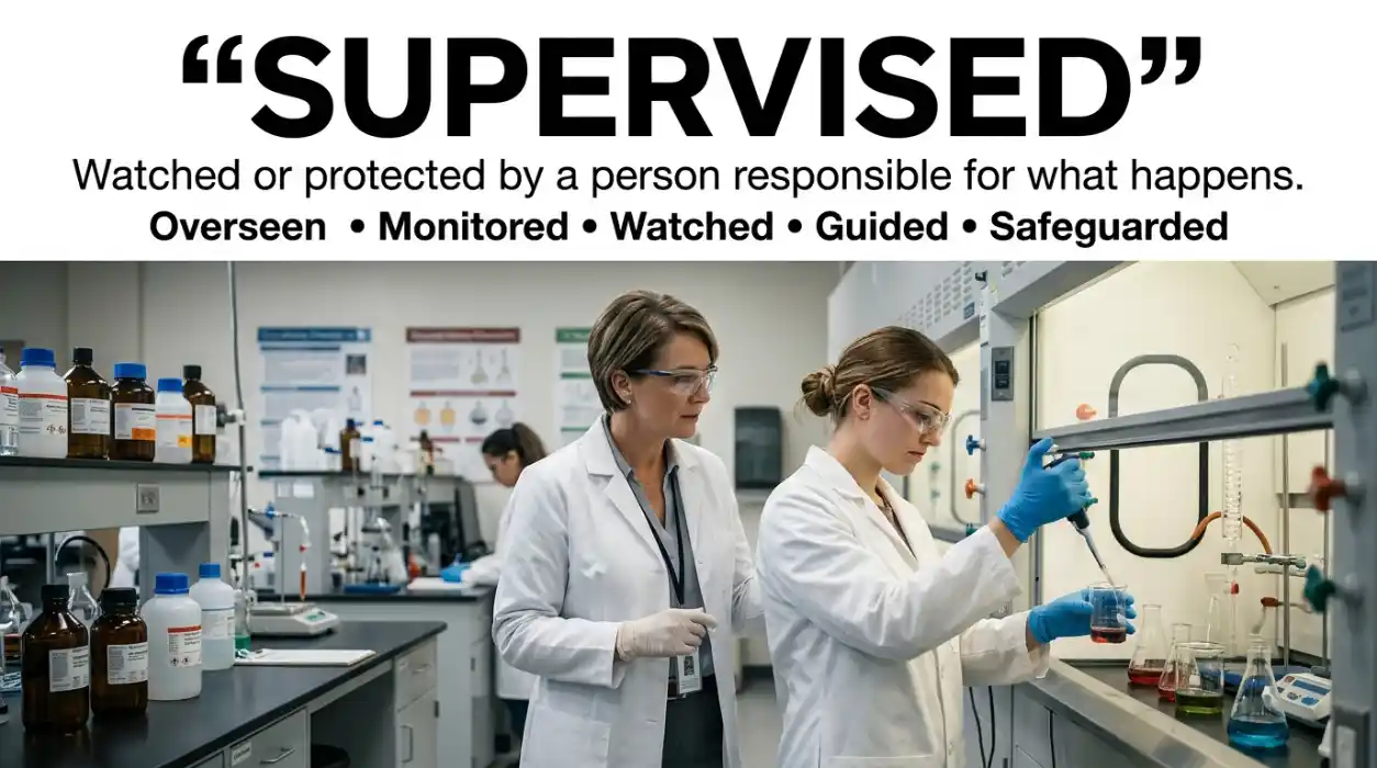 Watched or protected by a person responsible for what happens.